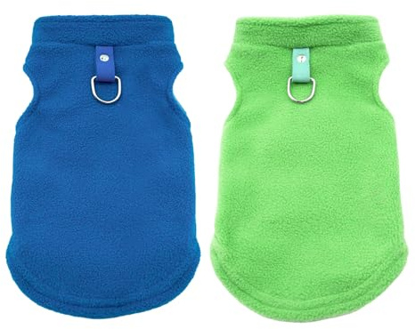2 Stück/3 Stück Hundepullover Sweater für kleine Hunde und Katzen, Winter Warme Weiche Welpen Fleecepullover Bekleidung mit D-Ring (Dunkelblau+Grün, M)