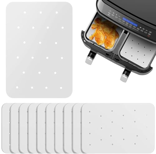 QZKJQDD 200 Stück Airfryer Backpapier, Backpapier für Heißluftfritteuse, Perforiertes Luftfritteuse Pergamentpapier, Backblechpapier für Bratpfanne, Ofen, Backofen, Mikrowelle, Heißluftfritteuse