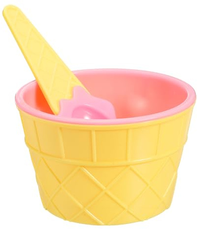 sourcing map 6 Pack Ice Cream Cups with Spoons, Reusable Plastic Ice Cream Bowls Candy Color Frozen Yogurt Dessert Bowl for Birthday Decorations Summer Holiday Supplies, Pink