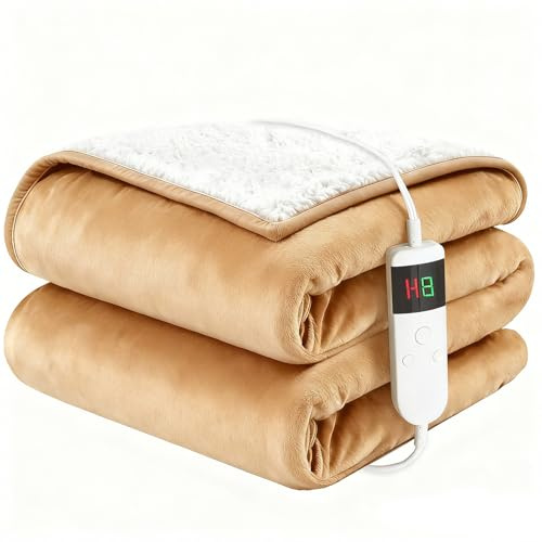 Qieryun Heizdecke Mit Abschaltautomatik, 180x200CM, 10 Heizstufen 8 Stunden Auto-Off-Timer Überhitzungsschutz, Wärme Decke Flanell Maschinenwaschbar, Beheizbare Decke Für Zuhause & Büro