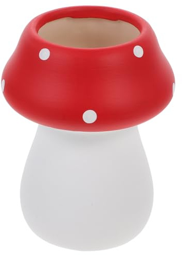 Gadpiparty Vase à Fleurs en Céramique de Champignon Petit Pot Décoratif Rouge avec Pois Blancs Trou de Drainage Pot de Fleurs D’Intérieur pour Plantes Succulentes et Orchidées Décoration