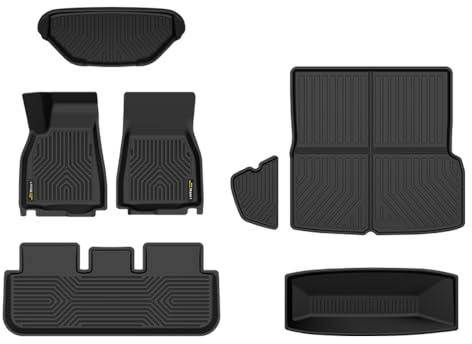 PIT66 Floor Mats Allwetter TPE Fußmatten für Tesla Model S 2021 2024 | TPE Fussmatte 1-2 Reihen und Kofferraummatten Autofußmatten Zubehör 7-Teilige Schwarz Antirutschmatten