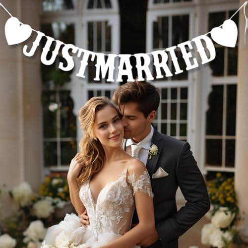 Just Married Girlande,Deko Hochzeit Girlande,Hochzeitsgirlande,Just Married Banner,Vintage Wimpelkette Hochzeitsdeko,Hochzeitsbanner mit Seil für Junggesellinnenabschied,Brautdusche,Standesamt Dekor