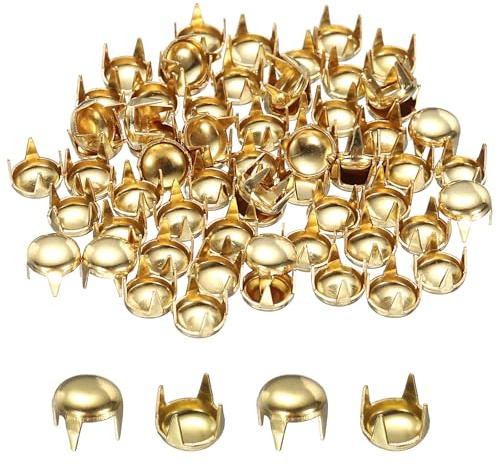 sourcing map 60pcs Round Dome Rivets 5mm Copper 4 Claw Rivet Metal Spike Studs Spots Punk Rock for Leather Craft Clothes Belt Bag Shoes Bracelet Accessories, Gold