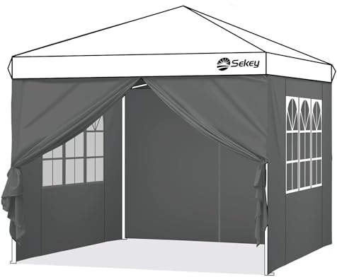 Sekey 4PCS Seitenwände für Pavillon 3x3 Wasserdicht Winterfest, Seitenwände für Pavillon Partyzelt Gartenzelt 3x3m, 2 Fenster 2 Tür, (Grau, 4 Seitenwände)