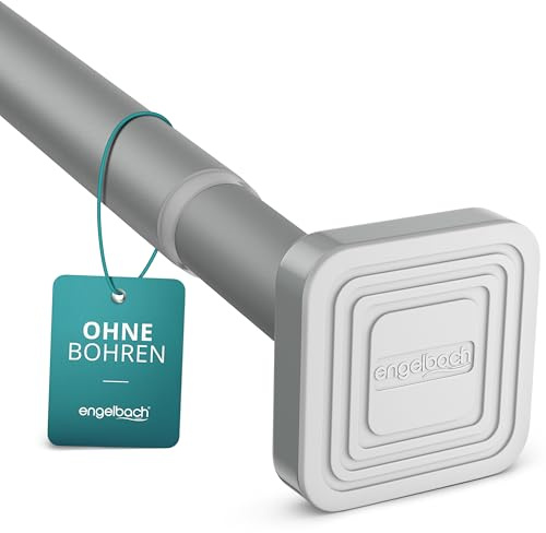 Engelbach® Gardinenstange ohne Bohren - Massiver Karbonstahl (Ø 25mm) für stabilen Halt - Individuell anpassbare Vorhangstange Klemmstange, Duschvorhang stangen, Grau, 90-160cm
