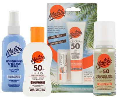 Malibu Sun Head to Toe Protection Bundle, SPF50 | Lotion Spray, Bronzing Fast Tanning Oil, Moisturising Lotion with Tan Extender, Hydrating & Vitamin Enriched