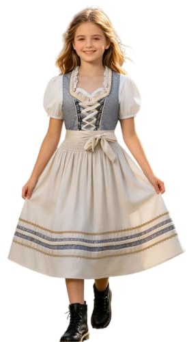 Vestido tradicional tradicional tirolés para niñas y niñas, estilo tradicional, vestido tradicional bávaro, beige, 7-8 Años