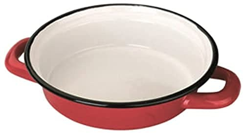 Ibili 912218 - Tegame a 2 Manici, in Acciaio smaltato, ø 18 cm, Colore: Rosso (Esterno)/Bianco (Interno)