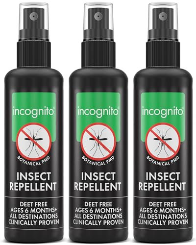 Incognito Insect Repellent Spray - 3x100ml Travel-Sized Natural DEET Free Formula - Protects for Up to 7 Hours - Shields from a Wide Range of Biting Insects