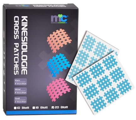 Medicalcorner24 Kinseologie Gittertape 2,7 cm x 2,1 cm 10 Bögen in Blau, Cross Patches, Cross Tape