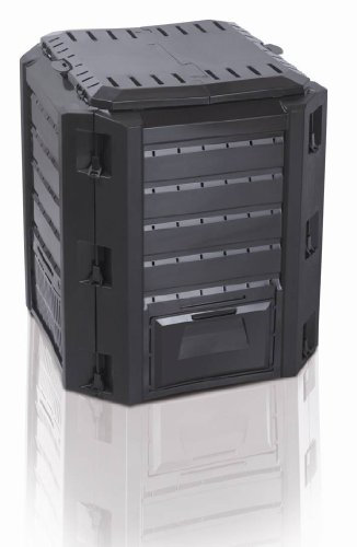 Compogreen - Compostiera con 308 litri di capacità e due aperture per il riempimento e lo svuotamento, colore: nero