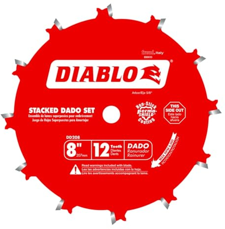 Diablo, 20,3 cm. 12 Zähne Auto | - 5 Grad Hakenwinkel, max. 9000 U/min, 2 Klingen, 2 Flügelhacker, Unterlegscheiben und Tragetasche, DD208H