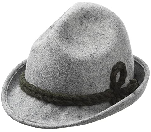 Kinder Dreispitz Wollfilzhut - Unifarbener Trachtenhut für Kinder - Sepplhut aus 100% Wollfilz - Wanderhut mit doppelter Kordel - Sommer/Winter grau 53 cm