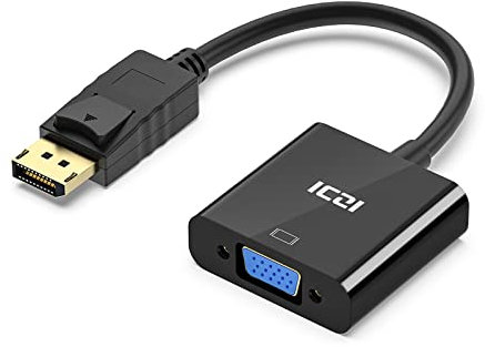 ICZI Adaptador DP a VGA 1080P, Conversor DisplayPort a VGA con Contactos Chapados en Oro, Cable DP Macho a vga Hembra para Pantallas Monitores HDTV Proyectores, etc, Negro