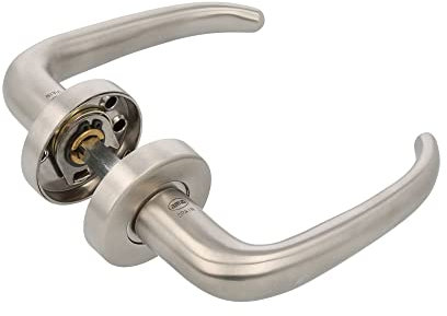 Amig - Set di Maniglie con Rosetta per Porte - Mod. 21-134 mm - Quadro da 8 mm - Design Elegante e Semplice - Acciaio Inox 18/8 Argento Opaco