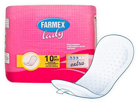 Farmex Pannolino Lady Assorbente Incontinenza – Assorbenza Extra con Tecnologia Odor Free per Incontinenza Leggera – Delicato ed Asciutto sulla Pelle (10 pz)