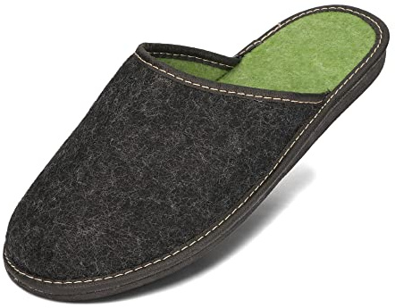 BeComfy Herren Filzpantoffeln aus Naturreinem Filz Hausschuhe mit Gummisohle 40-46 EU (Schwarz/Grün, EU Schuhgrößensystem, Erwachsene, Numerisch, M, 43)