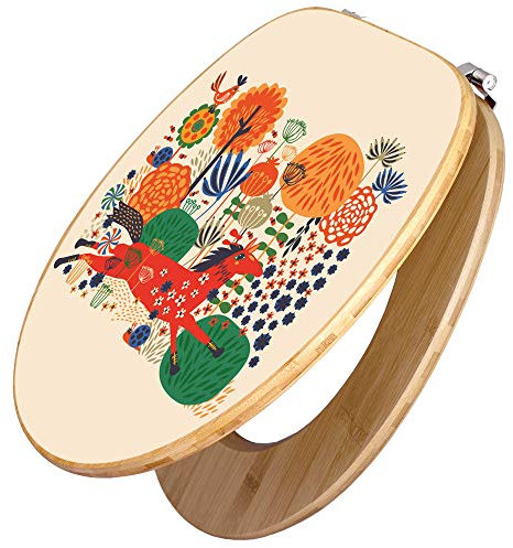 banjado Design WC Sitz Bambus 45x37,5cm / Toilettendeckel Holz/hochwertiger Toilettensitz/Bambus-Toilettendeckel für alle gängigen Toiletten - Rotes Pferd