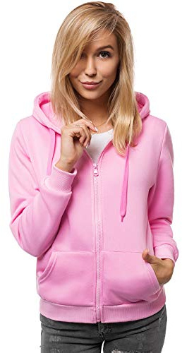 OZONEE Damen Kapuzenpullover Sweatjacke Sweatshirt Farbvarianten Kapuzenjacke Kapuzenpulli Langarm Kapuze Hoodie Sport Style Casual Fitness Basic Training JS/W03 Hellrosa S