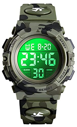Jungen Digitaluhr Kinder Sport Kinderuhr Junge 5 ATM Wasserdicht Digital Uhren Wecker Alarm Timer LED Licht Stoppuhr Datum Elektronische Armbanduhr für Jugendliche Outdoor,Spielzeug Blau Grün