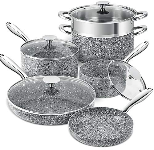 MICHELANGELO Pots and Pans Set 10 Pieces, Non Stick Cookware Set with Stone-Derived Coating, Pots and Pans Non Stick 10pcs