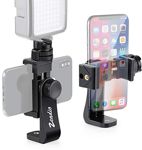 Zeadio Soporte de trípode para teléfono móvil, Abrazadera adaptadora con Soporte de Zapata Caliente, Palo Selfie y monopié Abrazadera, Compatible con iPhone, Samsung, Huawei y Todos los teléfonos