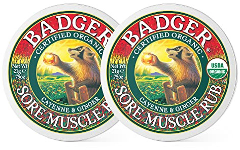 Badger - Sore Muscle Rub, Cayenne Pepper and Ginger, Organic Sore Muscle Rub, Warming Balm, Muscle Relief Balm, Warming Muscle Rub, 0.75 oz (2 Pack)