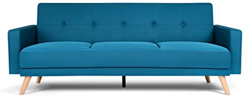 Bravich Narvik Sofa Bed 3 Seater, Click Clack Fold Out Sofa Bed, Teal Blue Fabric Recliner Couch, Sleeper Settee for Living Room and Guest Room, Space Saving Folding Bed, Wooden Frame