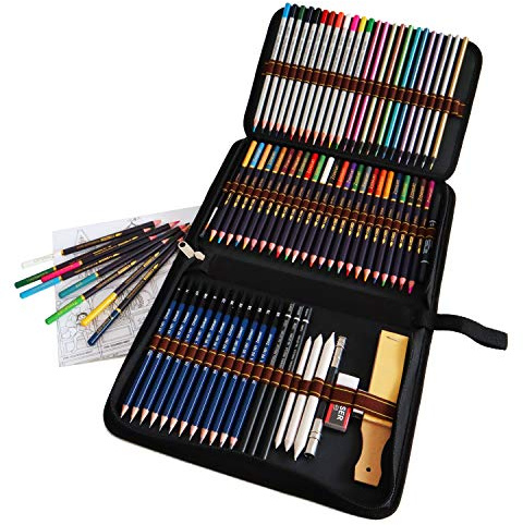 Zeybe Matite Colorate Professionali, Kit Disegno Completo 72 pezzi con da 24 Acquerello 12 Matite Colorate 12 Metalliche 12 Matite da Disegno e Accessori