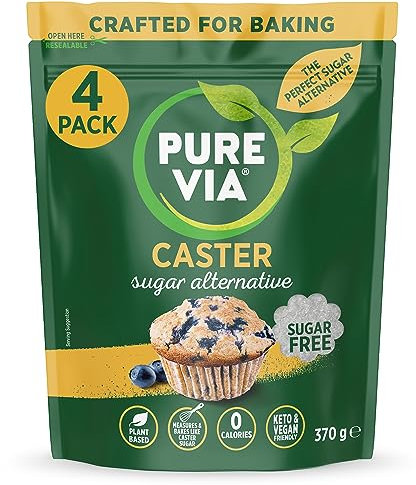 Pure Via Caster Sugar Alternative – Plant Based, Keto and Vegan Friendly Sweetener with Acacia Gum - 370G (Pack of 4)