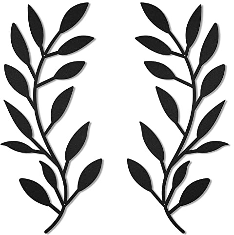 Zhengmy, 2 Stück, Metall, Baum, Blatt. Wanddekoration, Rebe. Olivenzweig, Wandkunst, Schmiedeeisen, Schriftrolle über dem Bett, Wohnzimmer, Außendekoration (Schwarz)