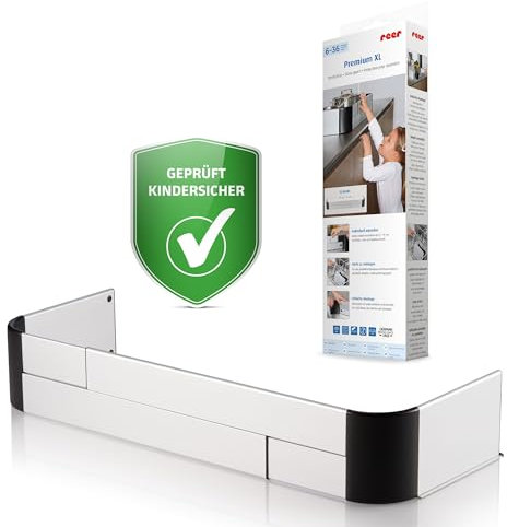 reer Herdschutzgitter Premium | Kinderschutz für die Küche | Kindersicherung | zum Kleben | größenverstellbar, 57-90 cm | für Induktions und Gasherde | silber