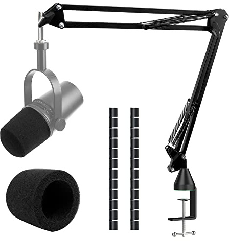 For Shure MV7 Boom Arm - Upgraded Mic Arm with Reduce Wind Noises Mic Foam Cover, Mic Stand with Cable Management, 3/8 to 5/8 Adapter Compatible with Most Microphone