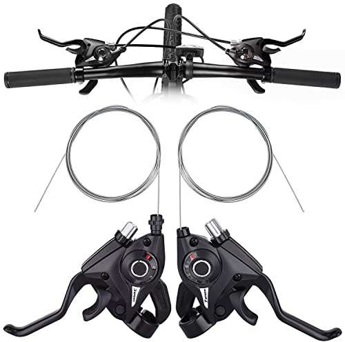 TOBWOLF Leva freno per bicicletta, 3 x 7 21 velocità, kit di cambio leva freno sinistro destro con indicatore di cambio, ricambio con cavi di cambio per bici pieghevole Moutain