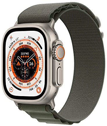 Apple Watch Ultra (GPS + Cellular, Cassa 49mm) Smartwatch con robusta cassa in titanio e Alpine Loop verde - Medium. Fitness tracker, GPS di precisione, tasto Azione, batteria a lunghissima durata