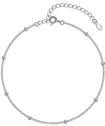 Loutade Silber Fußketten für Damen, 925 Sterling Silber Fußkettchen Armband, Verstellbar Fußkette Damen Silber 925 mit Bead, Sommer Barfuß Strand Silber Fußkette Fußbändchen Fußschmuck am Fußgelenk
