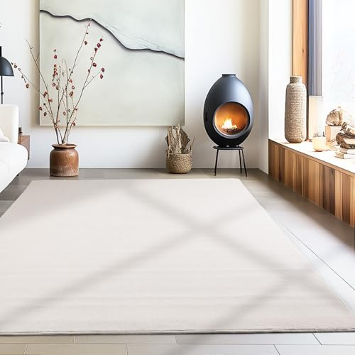 Carpetsale24 Waschbarer Teppich Kurzflor 240x340 cm Creme Modern Einfarbig Weich rutschfest Pflegeleicht Maschinenwaschbar für Wohnzimmer Schlafzimmer Esszimmer XL Groß