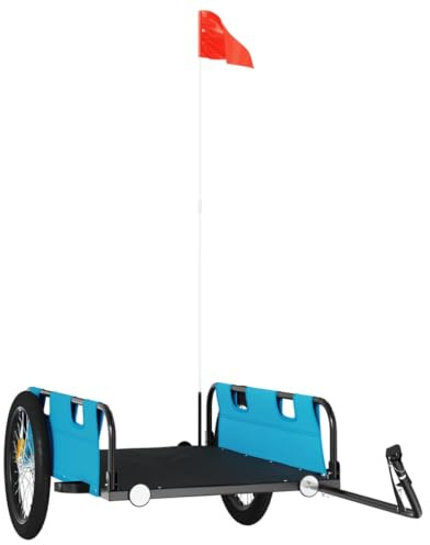 'vidaXL Cargo Bike Trailer - Blue Oxford Fabric and Powder-Coated Iron, Ideal for Transporting Load, Tools and Groceries - 135 x 68 x 38.5 cm