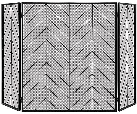 COSTWAY Funkenschutzgitter, 3-teilige Faltbare Kamingitter, Kamin Funkenschutz, Kaminzaun mit stabilem Metallrahmen, Kaminfunkenschutz, Kaminschutzgitter, 133 x 78 cm (Schwarz)