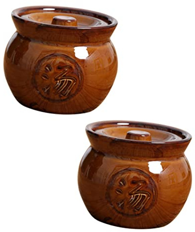 HEMOTON 2pièces Pot à Ragoût Céramique Avec Couvercle Soupière Antidérapante Pour Cuisine Résistante Aux Acides Et Aux Alcalins Design Vintage Et Pratique