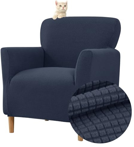 Highdi Stretch Sesselbezug Elastischer Jacquard Sofaüberzug Clubsessel, Weicher Sesselschoner mit Armlehne Für Sessel Mit Armlehne (Dunkelblau)
