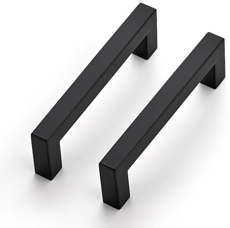 Ravinte 10 Pack Kitchen Door Handles Black Handles for Cupboard 96mm | Square Bar Grip, Smooth Pull Feel, For Cupboards, Wardrobes, Cabinets, Drawers, Kitchen Door Hardware, Furniture Restyle