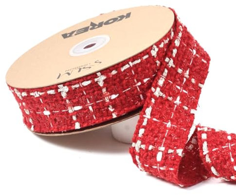 Wisafory 10 Yard Weihnachtsband Glitzer Kariert Geschenkband Rot Gewebte Stoffband Dekoband Schleifenband Satinband Weihnachtsbänder für DIY Basteln Hochzeit Haarschleife Zubehör Rot 2.5cm