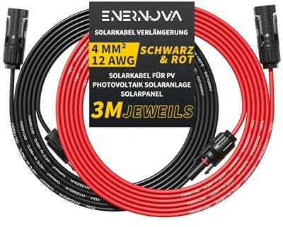 ENERNOVA Solarkabel 4mm²/6mm², Verlängerung 1-50M IP67 für PV Solaranlage | TÜV Zertifiziert H1Z2Z2-K EN50618, PPO UV-Beständig, 1500V/30A, Verzinntes Kupfer, IP67 Wasserdicht, Selbstverriegelnd für PV