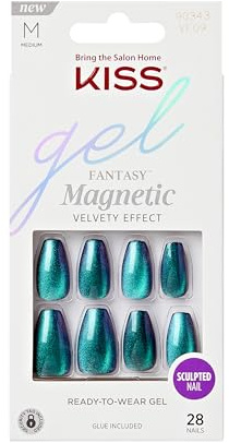 KISS Gel Fantasy Chameleon Blau, mittellange Mandel Coffin Form - 28 Press On Kunst-Nägel in Salonqualität zum Aufkleben DIY, 2g Nagelkleber, 1 Maniküre-Stäbchen, 1 Mini-Feile