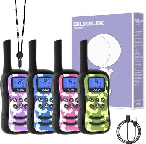 QUOLIX Wiederaufladbare Kinder Funkgeräte für Jungen Mädchen 3-12 Jahre | 3KM Reichweite | Sprachaktivierung (VOX) & LED Taschenlampe | 99 Kanäle | Spielzeug Geschenk für Outdoor Camping (Tarnmuster)