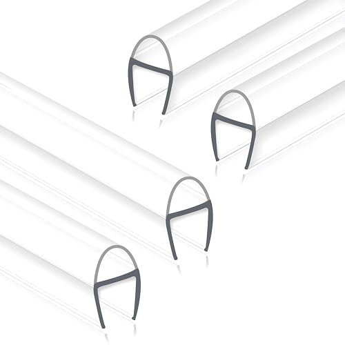 Dzhuywer Lot de 4 bandes d'étanchéité pour porte de douche sans cadre de 99,1 cm en U pour porte de douche en verre de 1,27 cm d'épaisseur – Joint de bas de porte en polycarbonate ultra transparent –