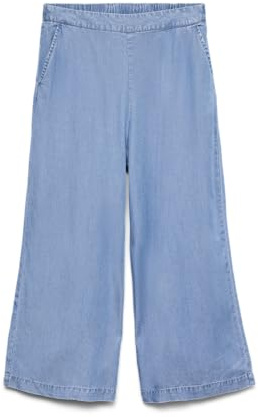 Vero Moda Pantalones Culotte para Mujer con Cintura elástica y Pierna Ancha, Medio De Mezclilla Azul, S