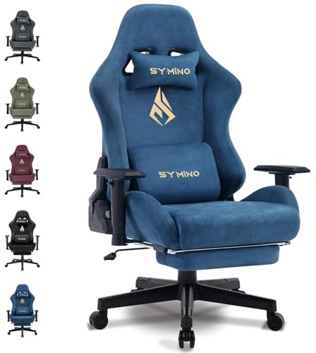 Symino Gaming Chair, Computer Chair with Footrest, Headrest and Lumbar Support, Ergonomic PC Chair, Height Adjustable Rotating Task Chairs, Blue